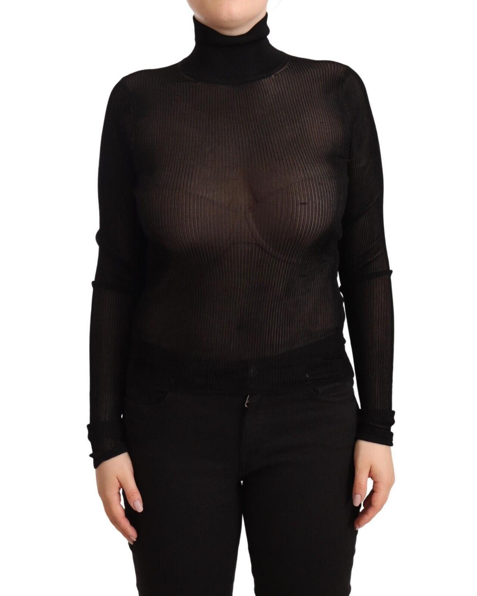 image of Dolce Gabbana Sheer Turtleneck Pullover Sweater in Black, Women's (Size XS)