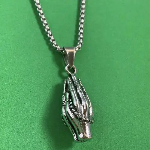 Designer × Jewelry Titanium Steel Praying Hands Pendant Necklace for Men Women Size ONE SIZE - 2 Thumbnail