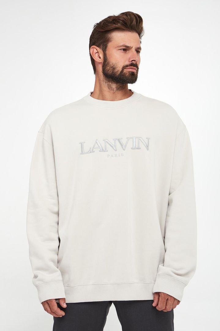 Lanvin oc11z0426 Logo Embroidered Sweatshirt in White Size US L / EU 52-54 / 3 - 1 Thumbnail