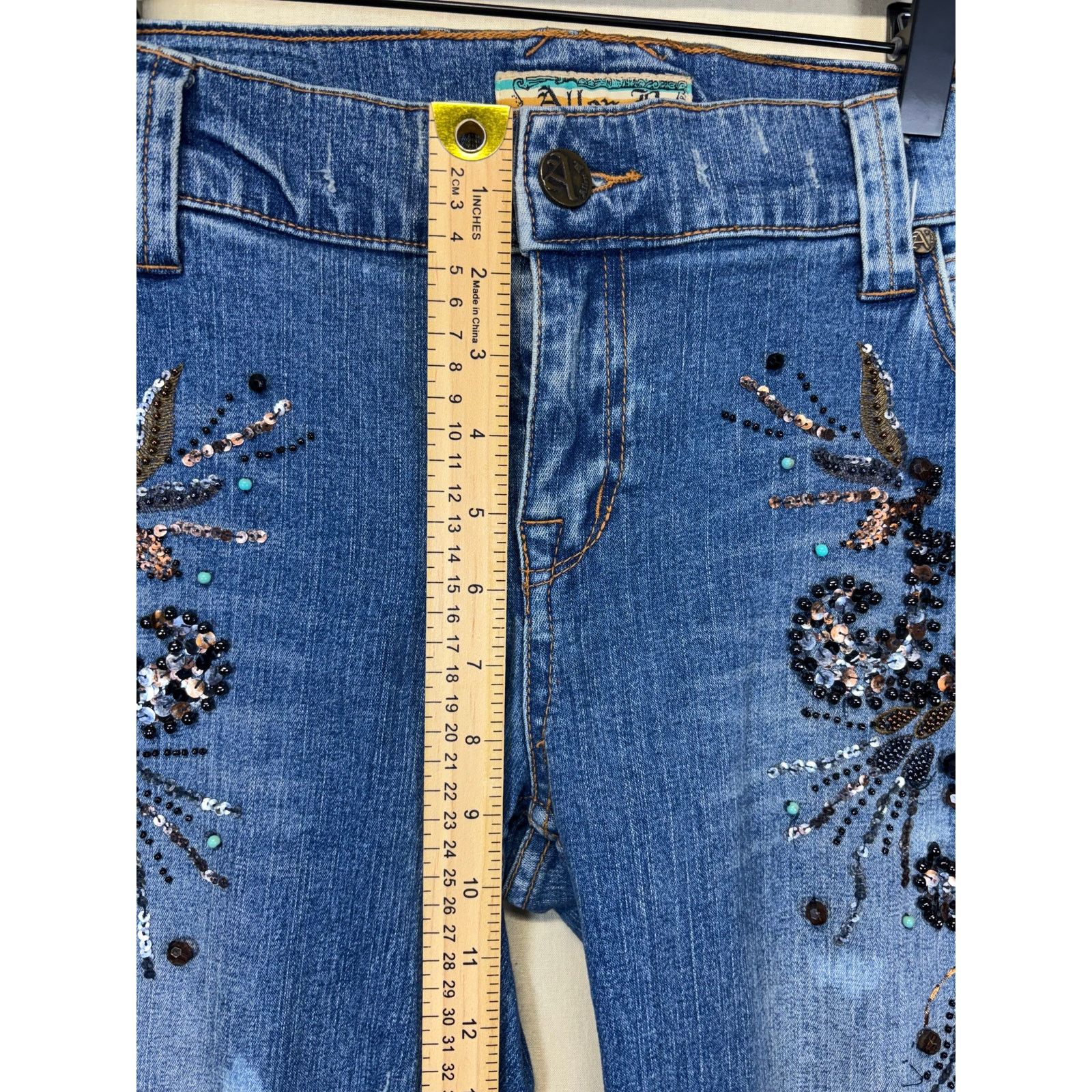 The Unbranded Brand Allen B Embellished Bootcut Jeans Blue Beaded Flare W32 Size 32" / US 10 / IT 46 - 3 Thumbnail