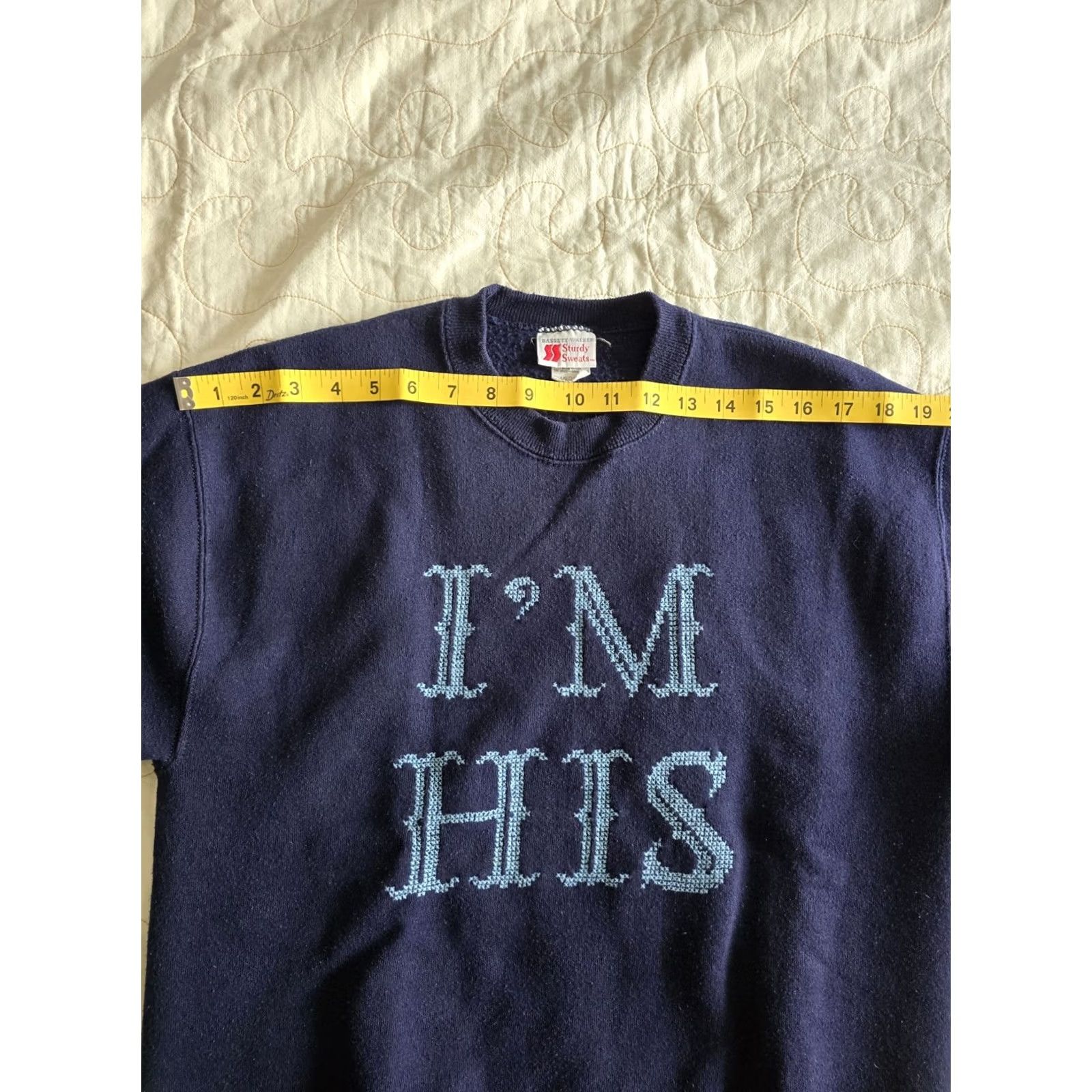 Vintage VINTAGE 80s 90s "I'M HIS" Blue Girlfriend Sweatshirt Bassett Walker Sturdy Sweats M Womens Size M / US 6-8 / IT 42-44 - 7 Thumbnail