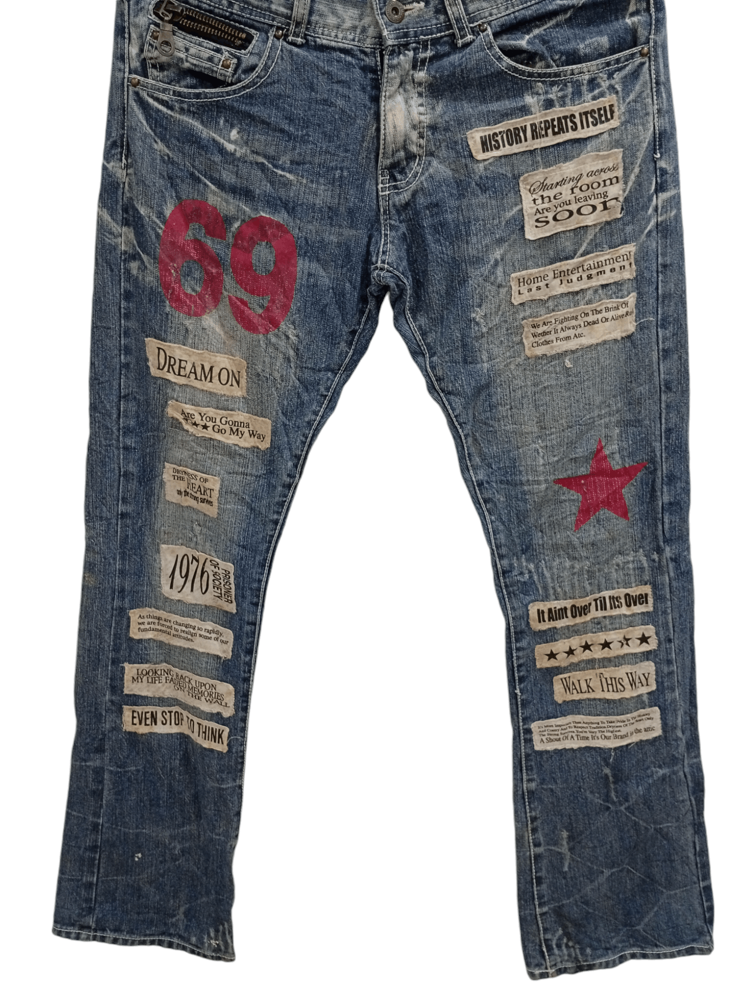 In The Attic × Vintage 🔥🔥In The Attic Patchwork Poem Statement Distressed Jeans Size US 31 - 5 Thumbnail