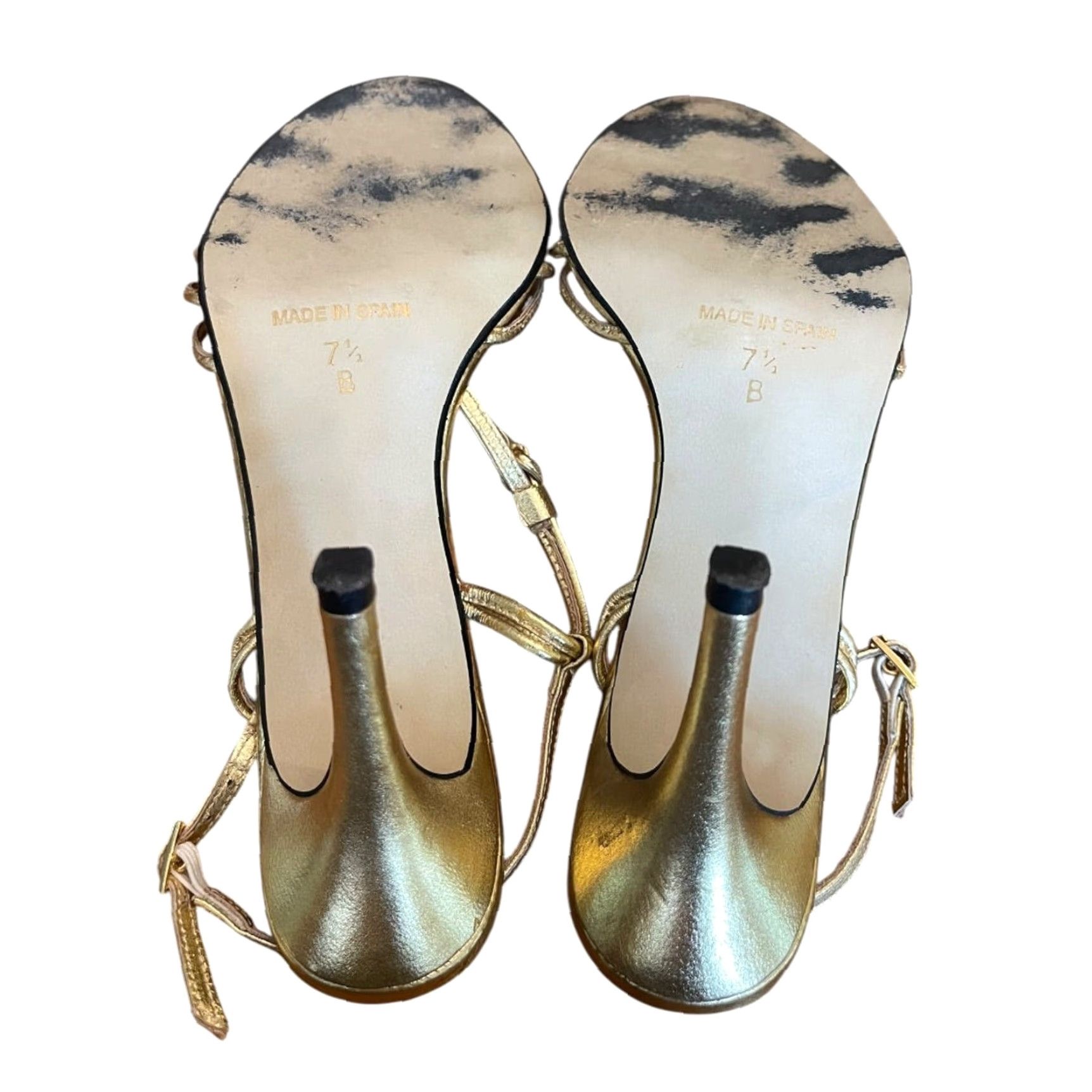 Vintage Diego Sanz Strappy Sandals Gold 7.5 Women 3.5 Inch Heel Shoes Size 7.5 Spain, Synthetic Upper Size US 8 / IT 38 - 6 Thumbnail