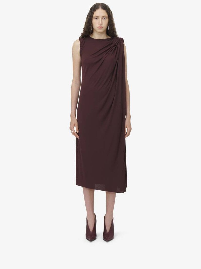 Alexander McQueen o1srvl11e0226 Draped Midi Dress in Burgundy Size S / US 4 / IT 40 - 2 Thumbnail