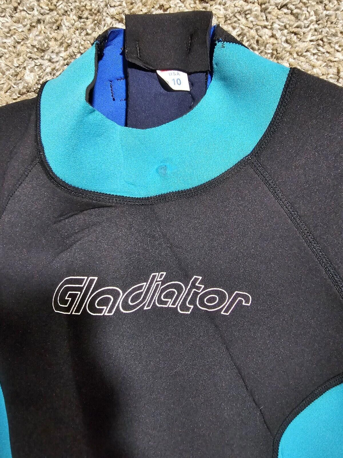Designer Gladiator Black Blue Full Body Wetsuit Sz 10 Zip USA Made Size ONE SIZE - 2 Thumbnail