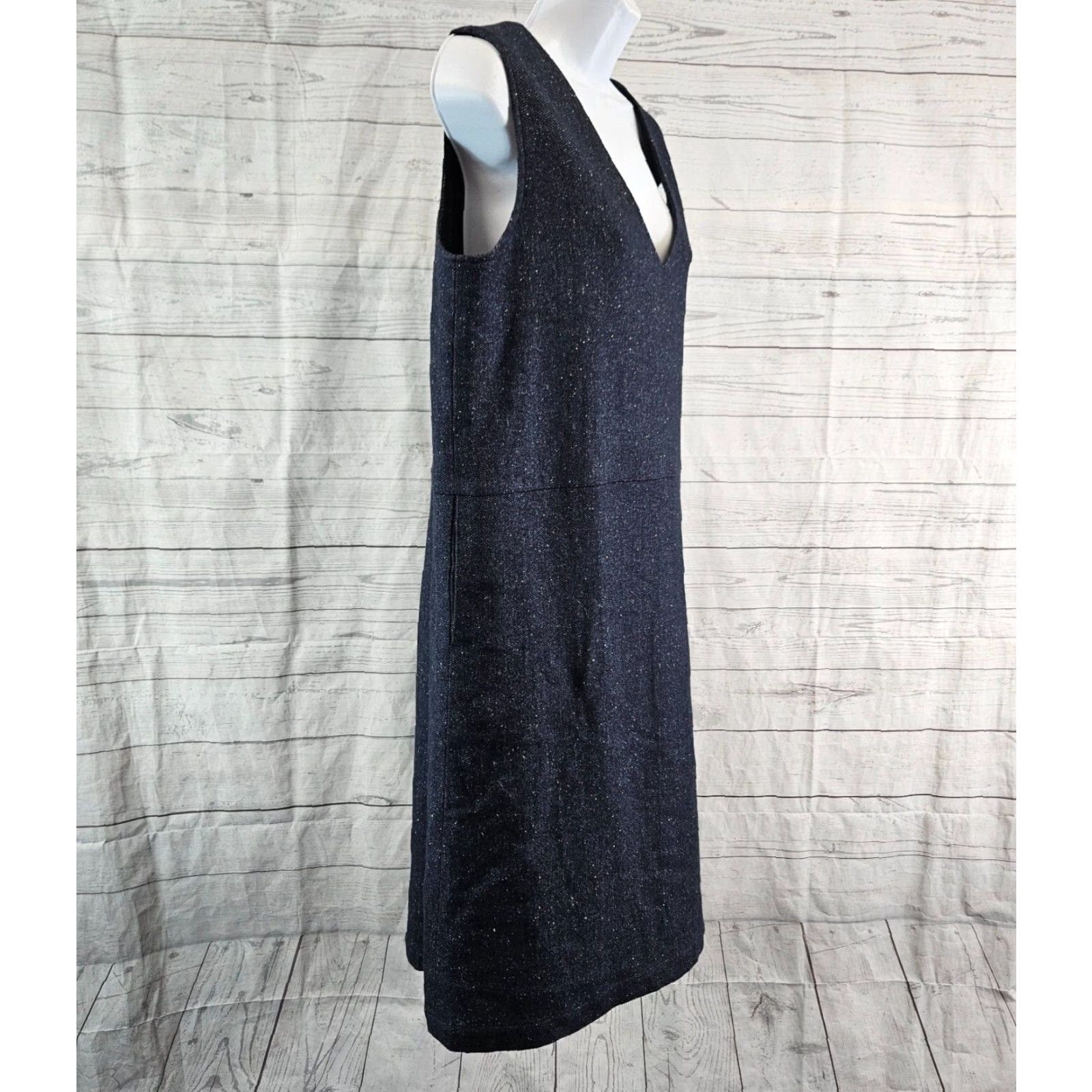 Vintage Mage Womens Dress Sleeveless V-Neck Blue Wool Blend Pockets Knee Length Size 11 Size L / US 10 / IT 46 - 3 Thumbnail
