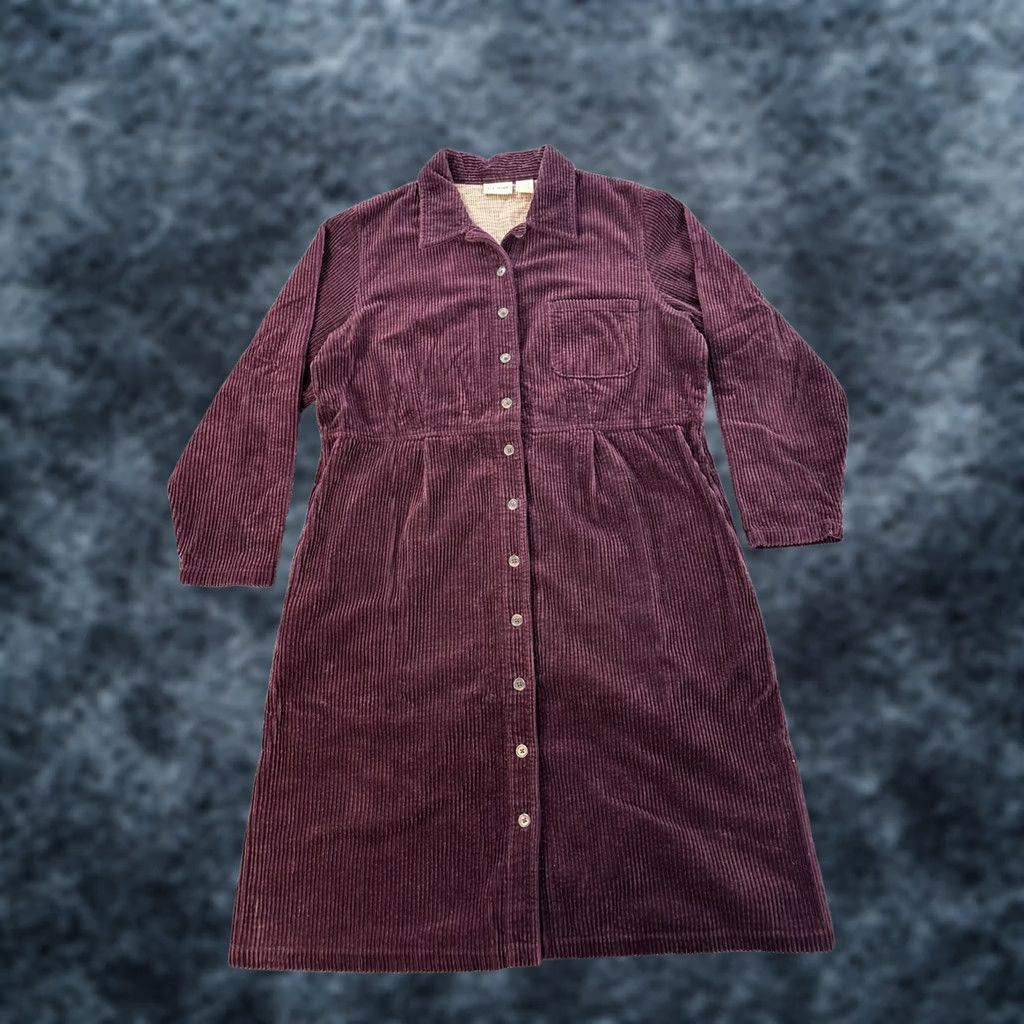 Vintage VINTAGE L.L. Bean Women's Shirt Dress 14P Burgundy Corduroy Button Up Collared Pocket Long Sleeve Dress Womens 14P CORDUROY SHIRT DRESS Size XL / US 12-14 / IT 48-50 - 1 Thumbnail