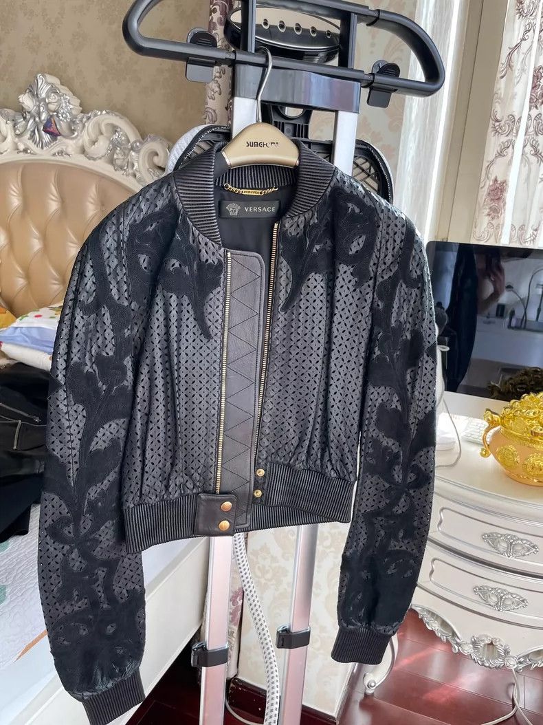 Versace Versace Hollow embroidered leather jacket Size S / US 4 / IT 40 - 1 Thumbnail