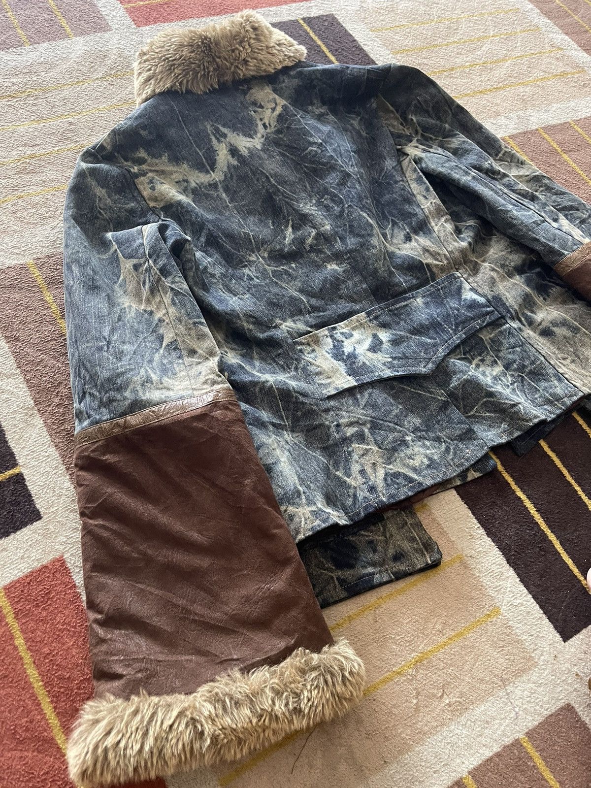 If Six Was Nine JOLIE JOLIE ITALY Faux Fur Collar Acid Wash Punk Jacket Size M / US 6-8 / IT 42-44 - 7 Thumbnail
