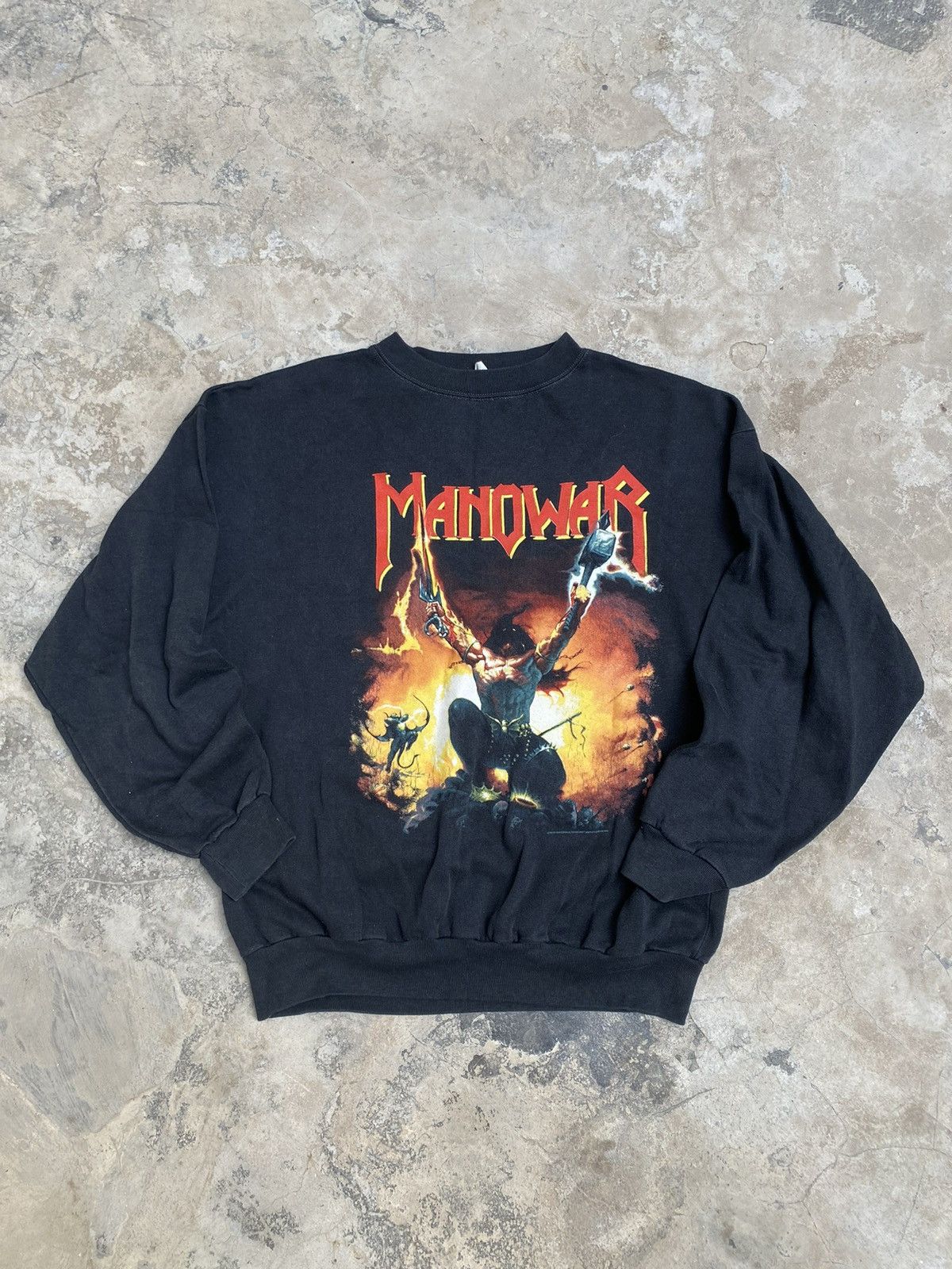 Band Tees × Vintage Vintage 90s Manowar Kings Of Metal Tour Sweatshirt MEGA RARE Size US L / EU 52-54 / 3 - 1 Thumbnail