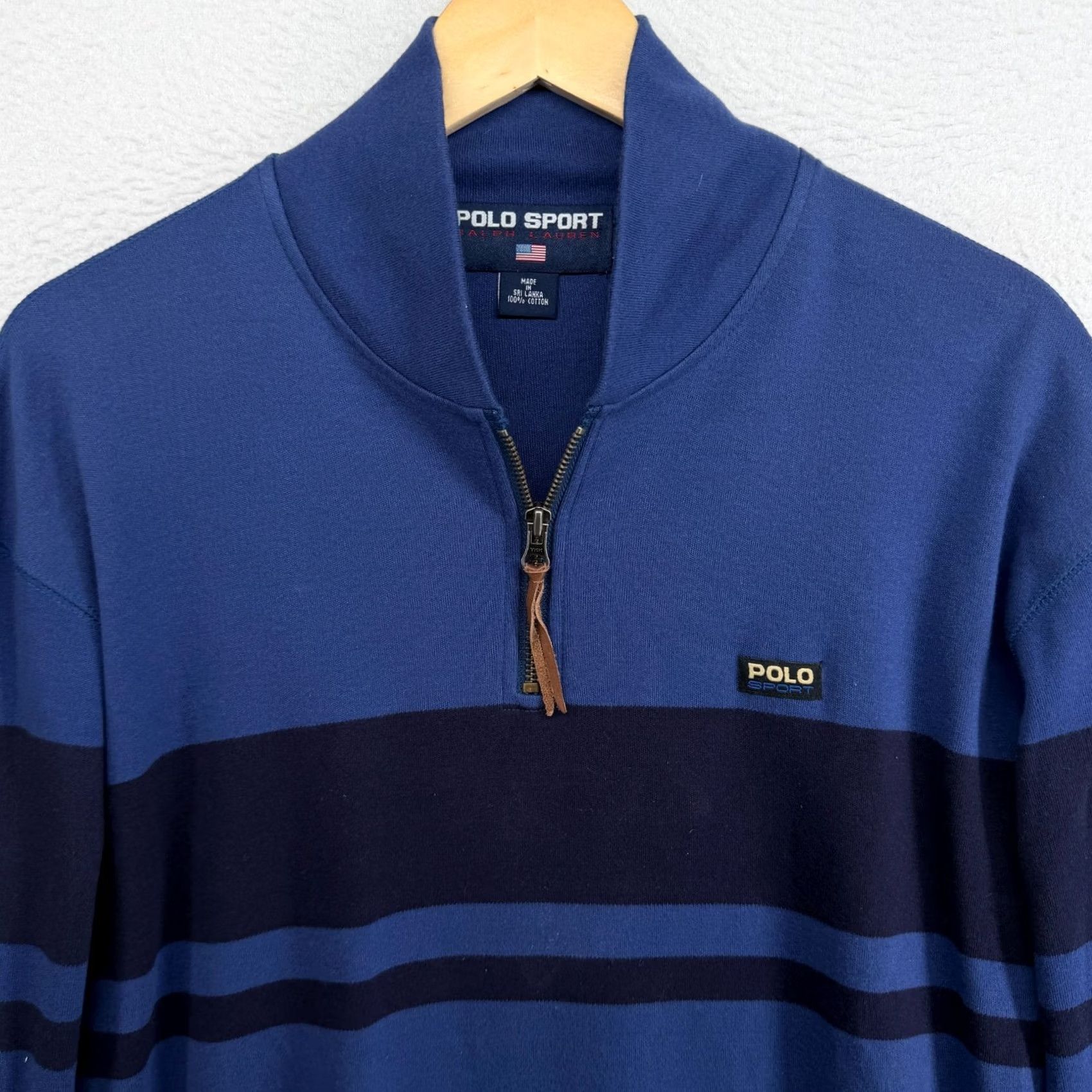 Polo Ralph Lauren POLO SPORT Ralph Lauren Sweatshirt L Striped 1/4 Zip Pullover Cotton Blue Mens Size US L / EU 52-54 / 3 - 4 Thumbnail