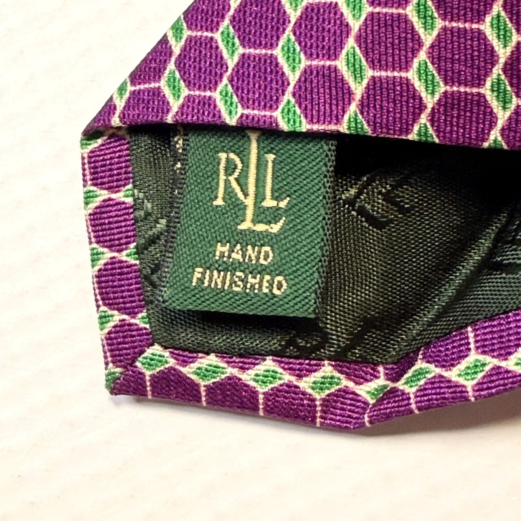 Ralph Lauren VINTAGE? No; (But original not vintage) Lauren Ralph Lauren Silk Necktie Mens One Size Purple Green Geometric USA Made Size ONE SIZE - 4 Thumbnail