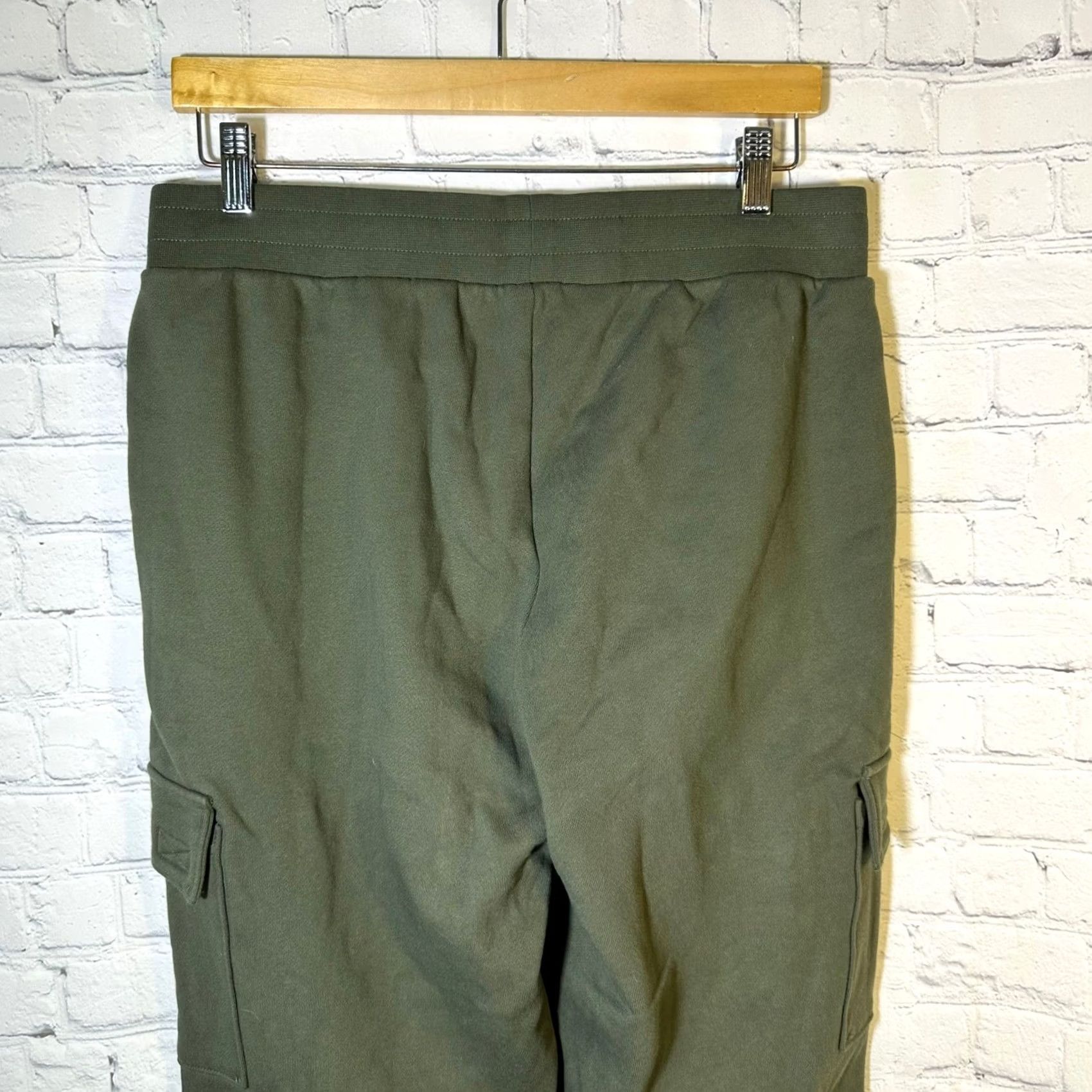 Vintage American Giant Cargo Sweatpants Green Fleece Lined Joggers High Rise Women L Size 29" - 7 Thumbnail