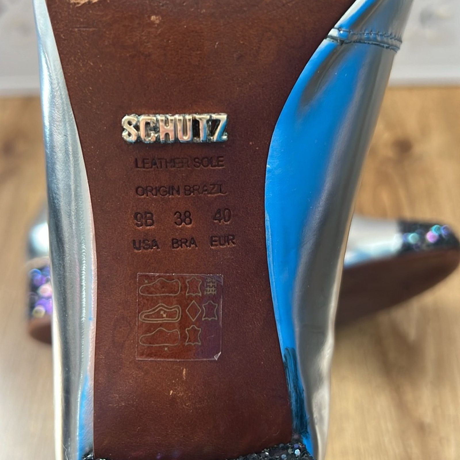 SCHUTZ Schultz Silver Glitter Block Heels Size US 9 / IT 39 - 9 Thumbnail