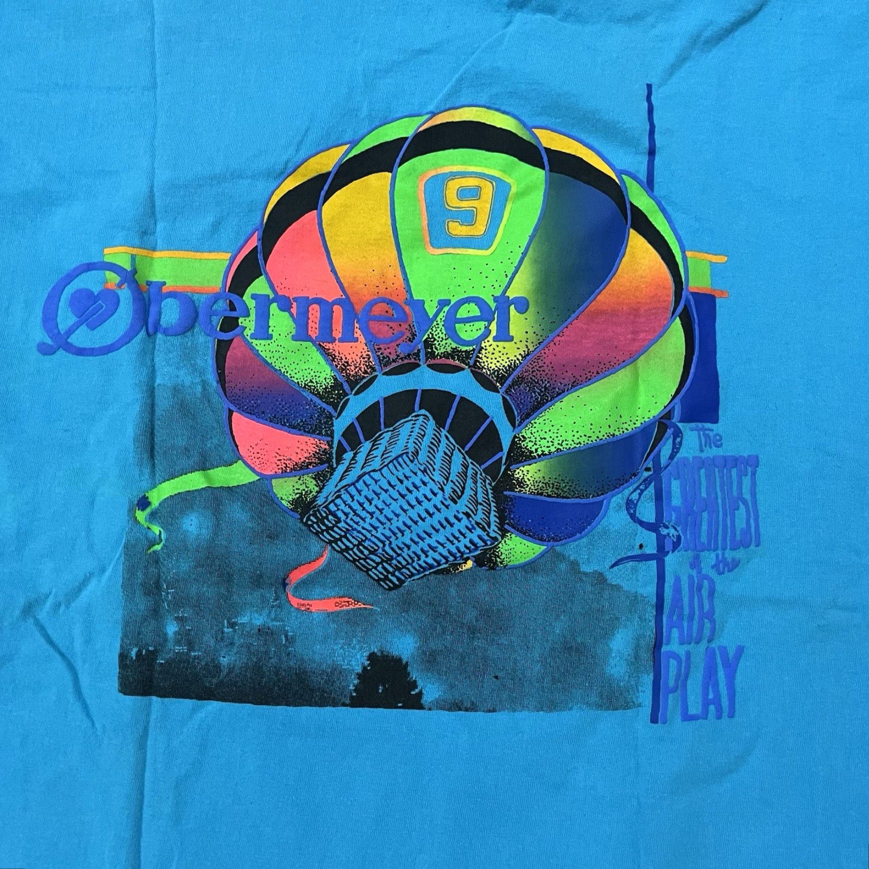 Obermeyer VINTAGE Obermeyer Hot Air Balloon Mens Blue Puffy Print T-Shirt L Ocean Travel Souvenir 80s Mens Shirt Size US L / EU 52-54 / 3 - 2 Thumbnail