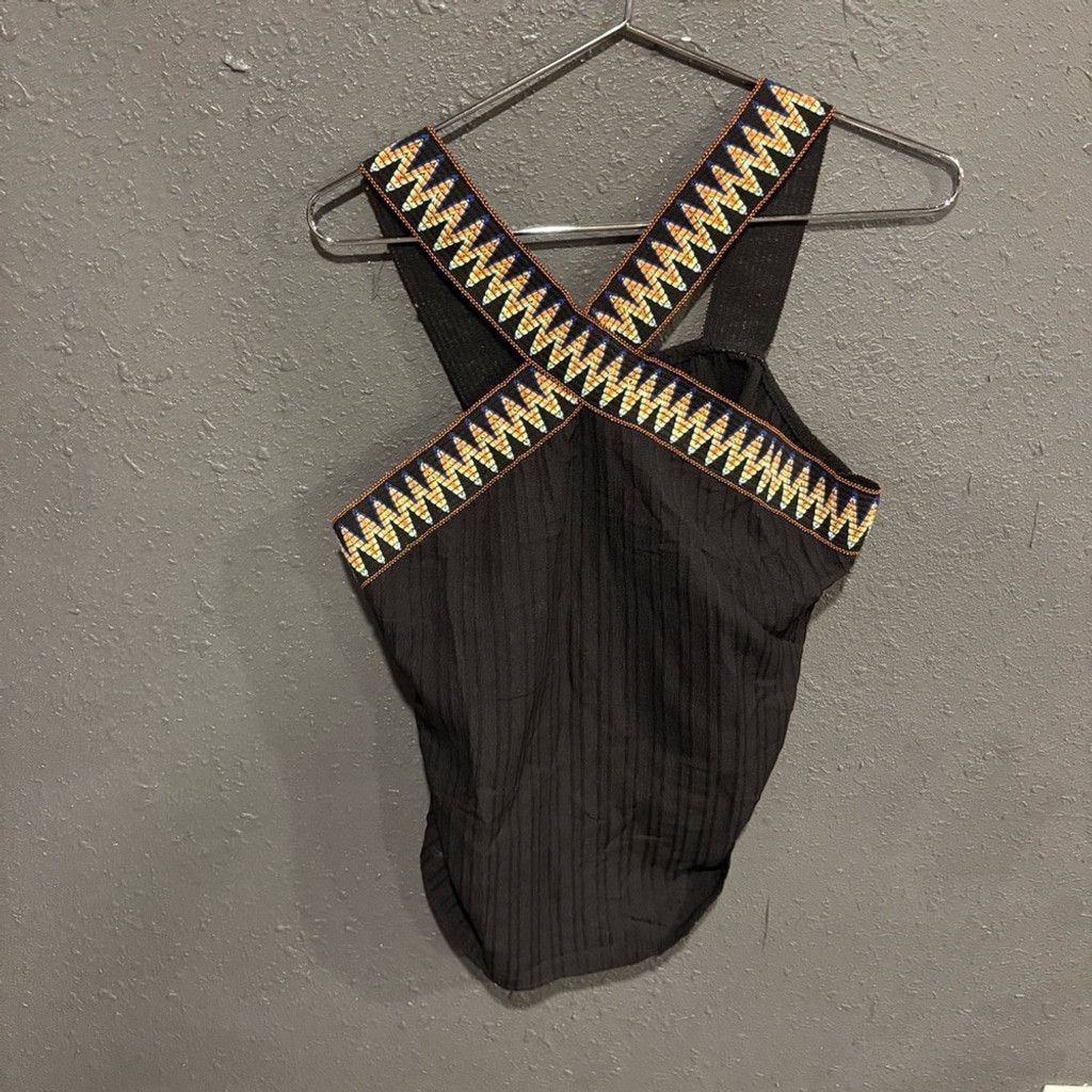 The Unbranded Brand Black Halter Top with Colorful Trim Size XL / US 12-14 / IT 48-50 - 1 Thumbnail