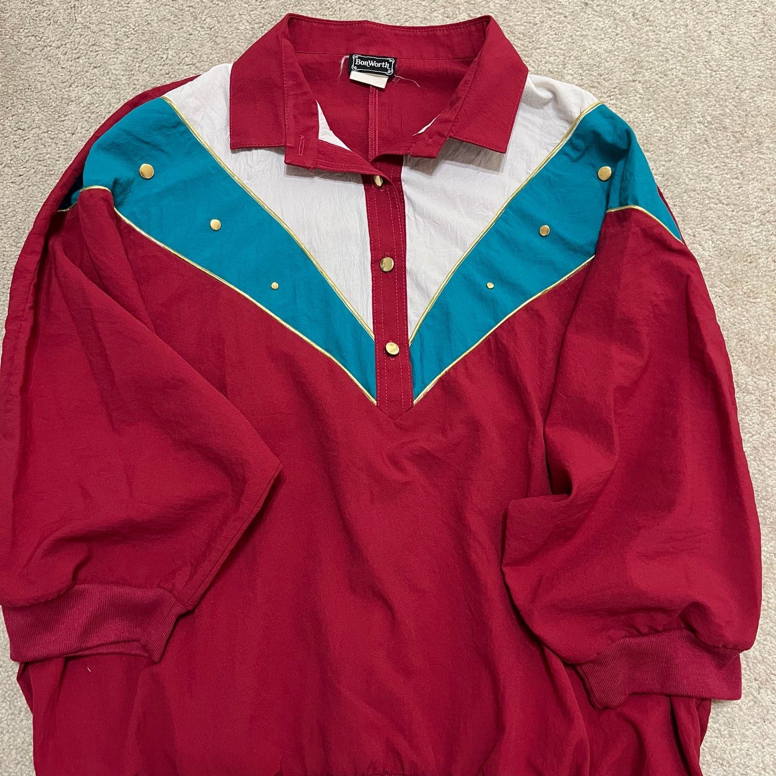 Other Vintage Bonworth Red/Turquoise/White Nylon 3/4 Sleeve Polo Size US XL / EU 56 / 4 - 1 Thumbnail