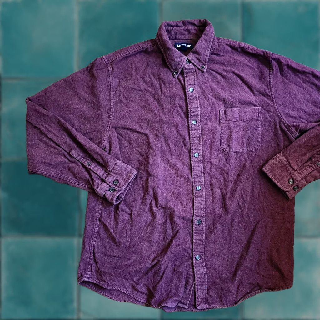 Lands' End Lands' End Men Burgundy Pocket Button-Up Shirt - Size L Regular Fit Long Sleeve Collared Cotton Button Closure N/A Size US L / EU 52-54 / 3 - 1 Thumbnail