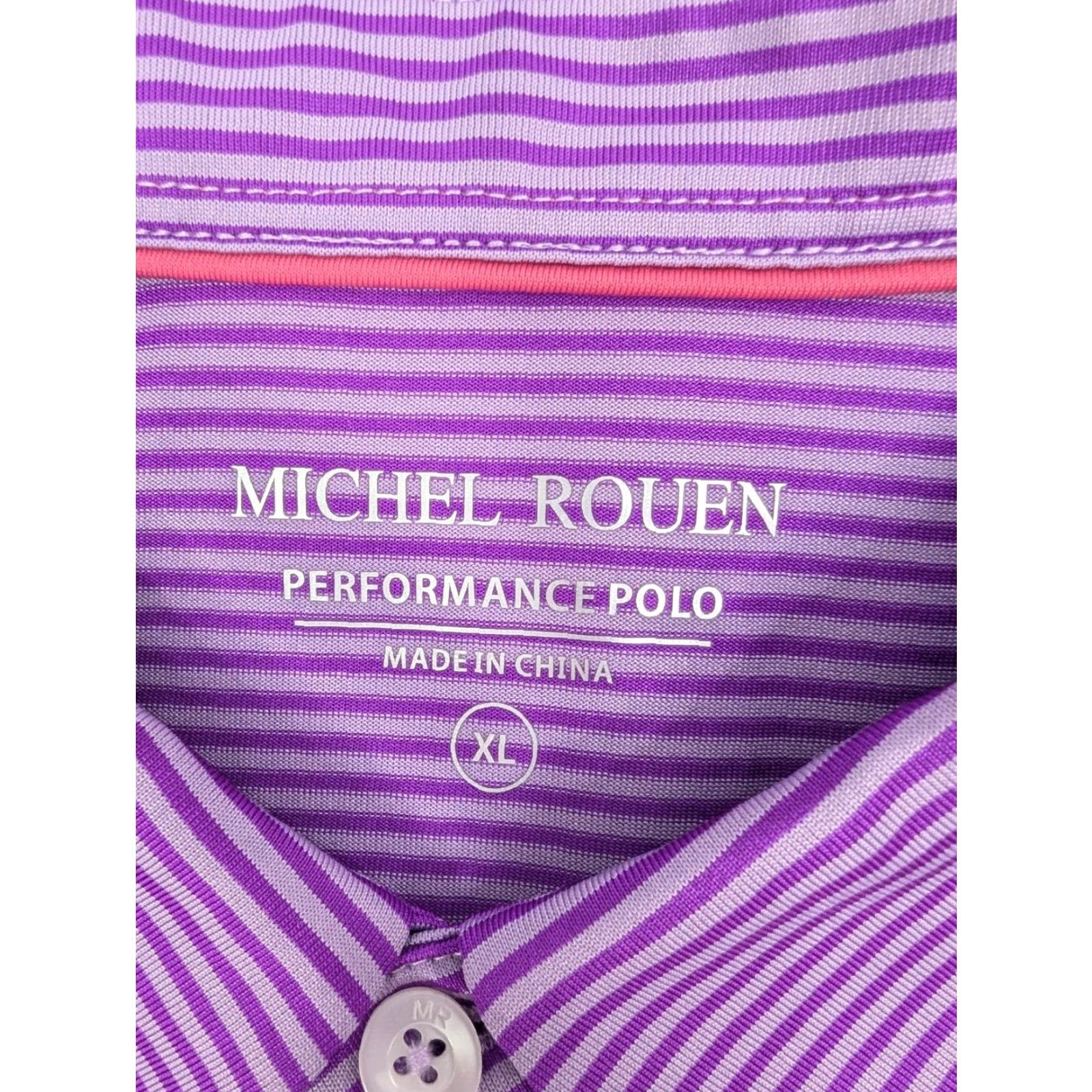 Vintage Michel Rouen Performance Polo Shirt Men XL Purple Stripe Golf Stretch Size US XL / EU 56 / 4 - 7 Thumbnail