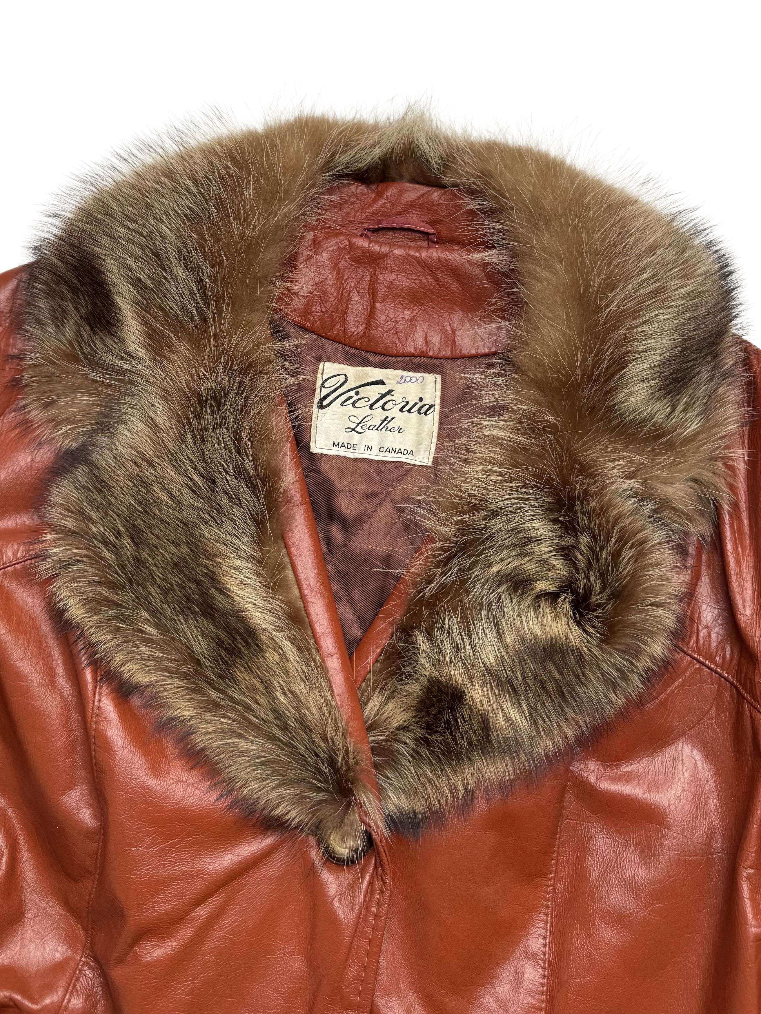 Vintage Vintage Real Leather Coat Real Fur Collar Belted Long Size L / US 10 / IT 46 - 10 Thumbnail