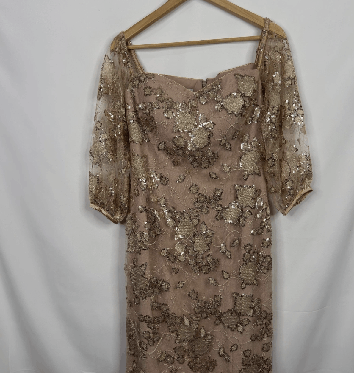 Other Teri Jon Rose Gold Floral Embroidered Sequined Gown Size L / US 10 / IT 46 - 8 Thumbnail
