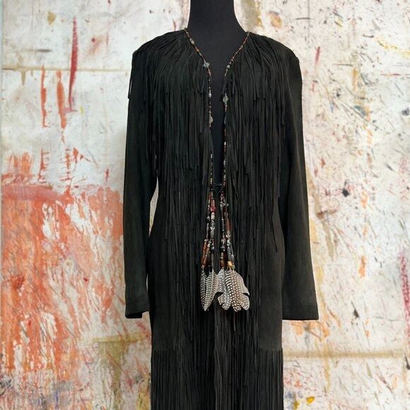 Designer × Handmade × Vintage Anna Trzebinski Navajo Sueded Beaded Fringe Leather Black Du Size M / US 6-8 / IT 42-44 - 15 Thumbnail