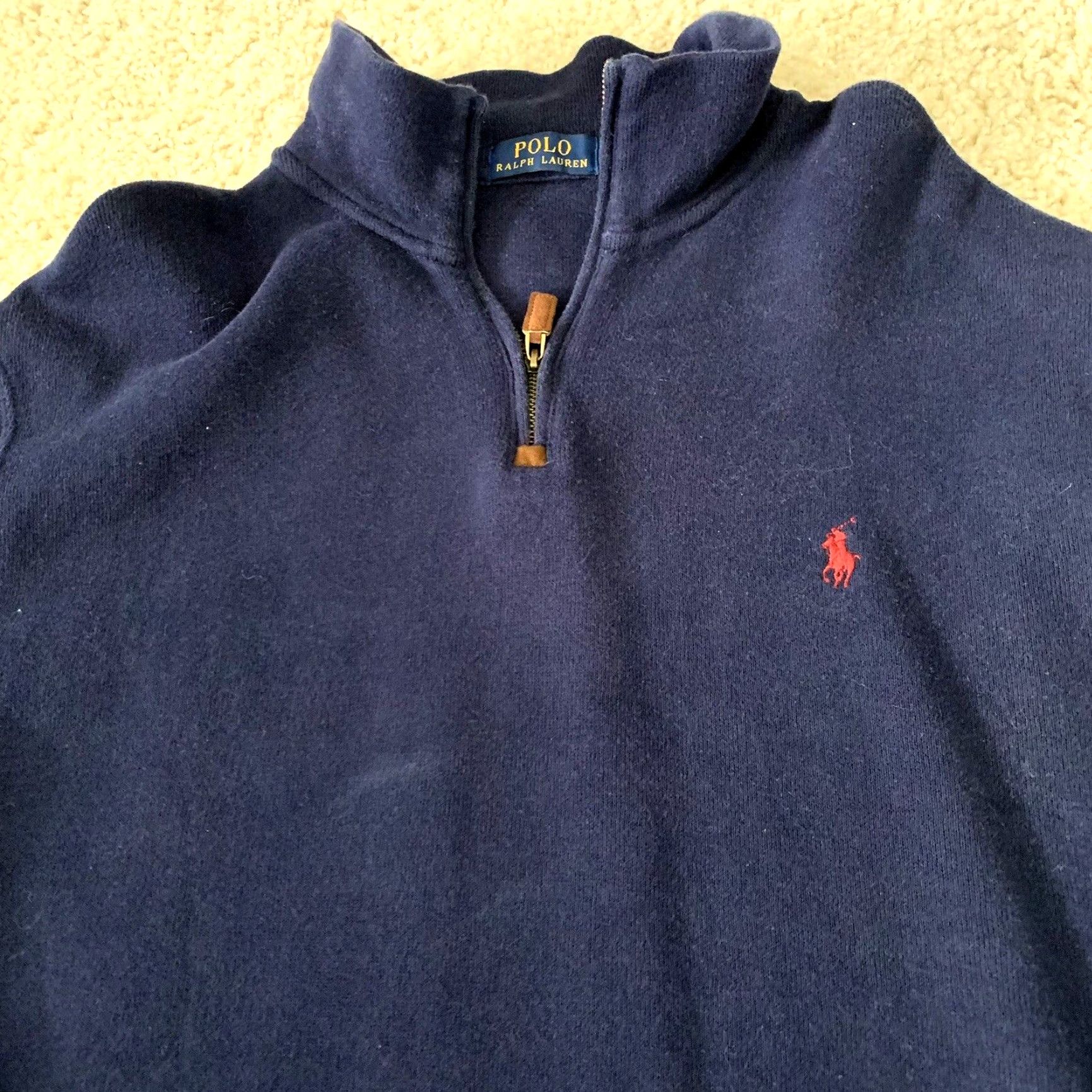 Polo Ralph Lauren POLO Ralph Lauren Estate Rib Sweater Mens XL 1/4 Zip Pullover Blue Cotton Size US XL / EU 56 / 4 - 2 Thumbnail