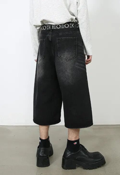 Other Black Vintage Distressed Straight Denim Shorts Size US 32 / EU 48 - 3 Thumbnail