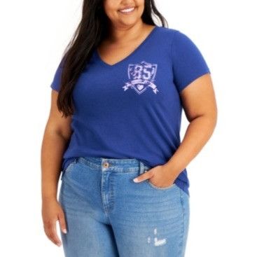 Style & Co Style & Co Womens Plus Size Cotton Graphic-Print Top Navy S Size ONE SIZE - 1 Thumbnail