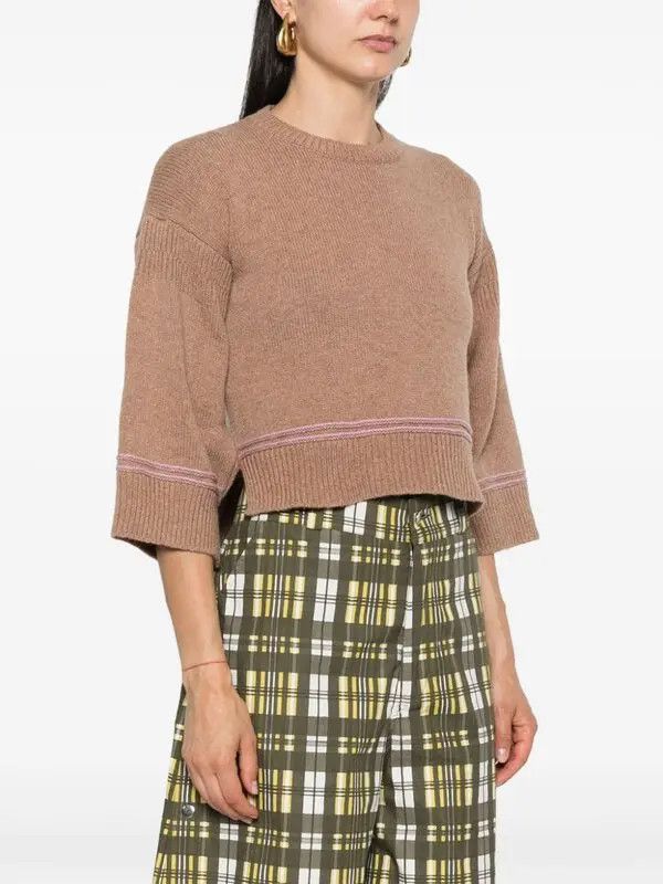 Marni o1w1db11125 Contrasting-Trim Virgin Wool Jumper in Brown Size XL / US 12-14 / IT 48-50 - 2 Thumbnail