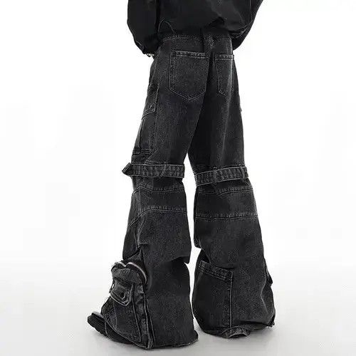 Jean Washed Multi Pocket Strap Wide Leg Denim Pant Size US 29 - 4 Thumbnail