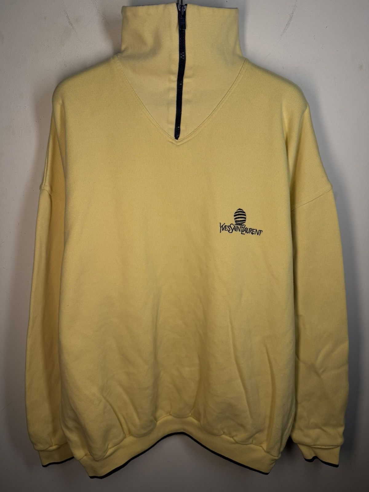 90s Yellow YSL Sweatshirt 1/4 Quarter Zip Vintage Old Money