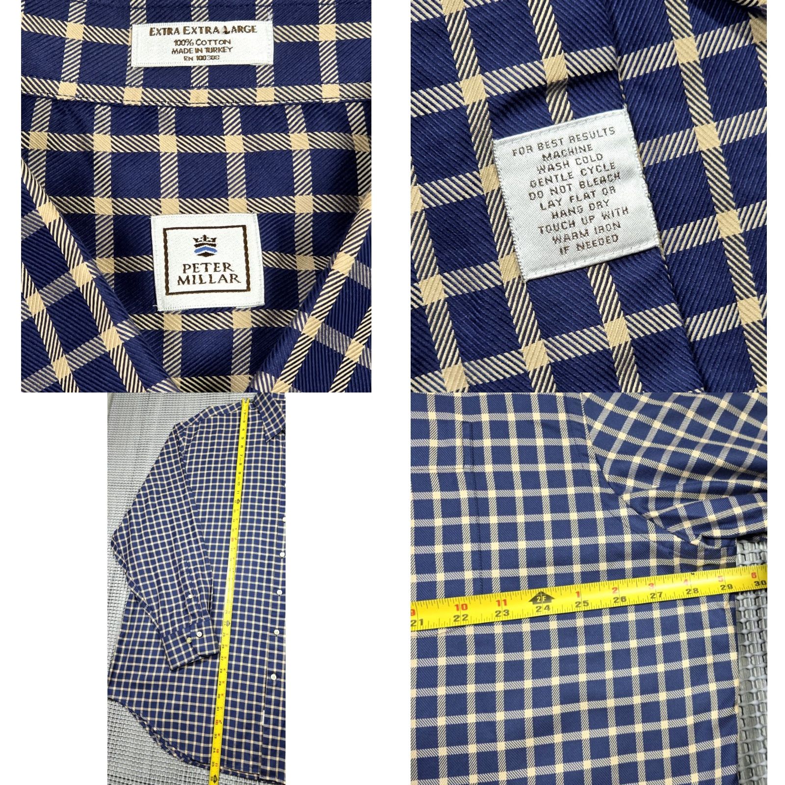 Peter Millar Peter Millar Parksville Blue Beige Check Long Sleeve Shirt 2XL Mens Button-Up Cotton Size US XXL / EU 58 / 5 - 8 Thumbnail