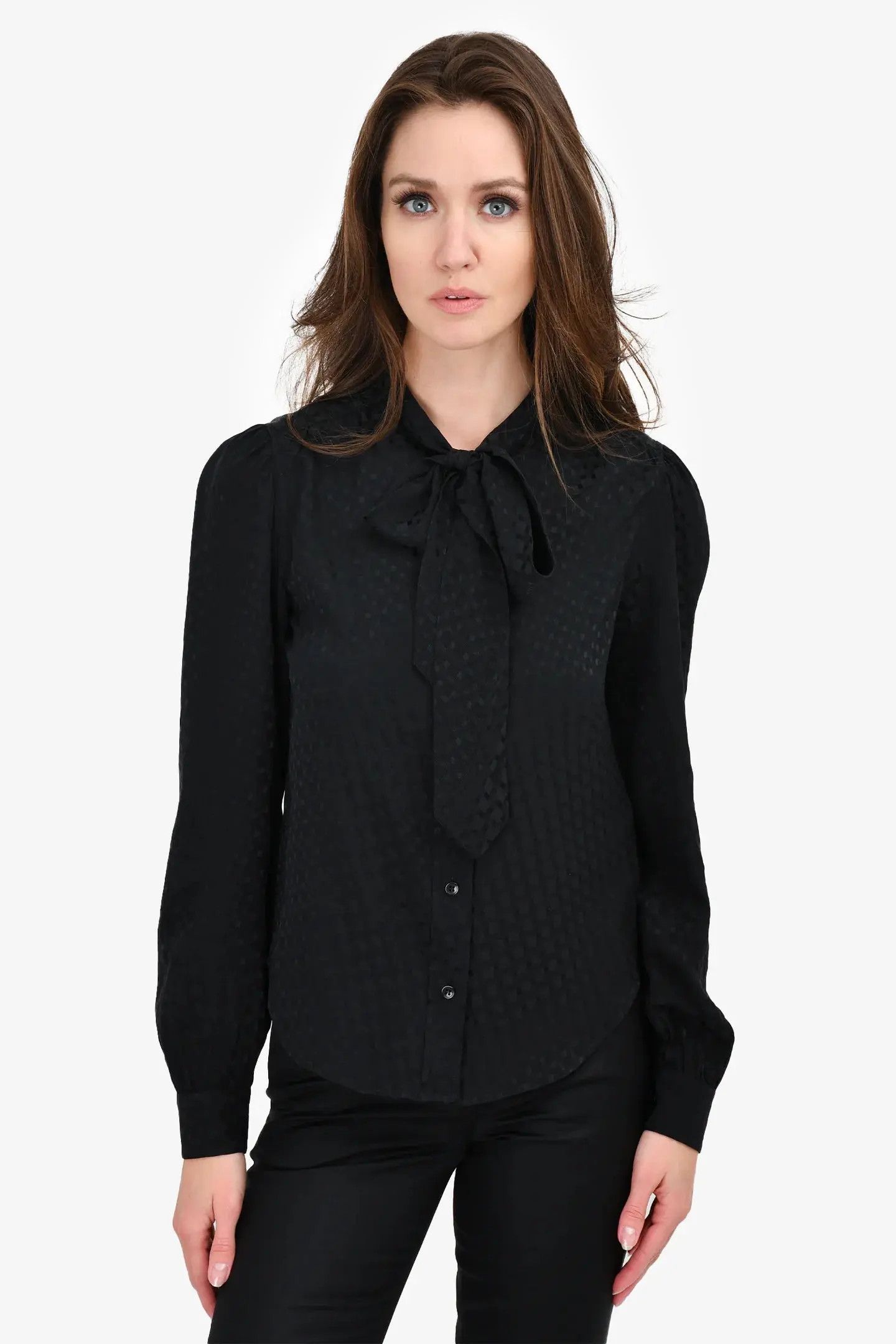 Saint Laurent Paris o1s1wg111024 Blouse in Matte and Shiny Silk in Black Size M / US 6-8 / IT 42-44 - 1 Thumbnail