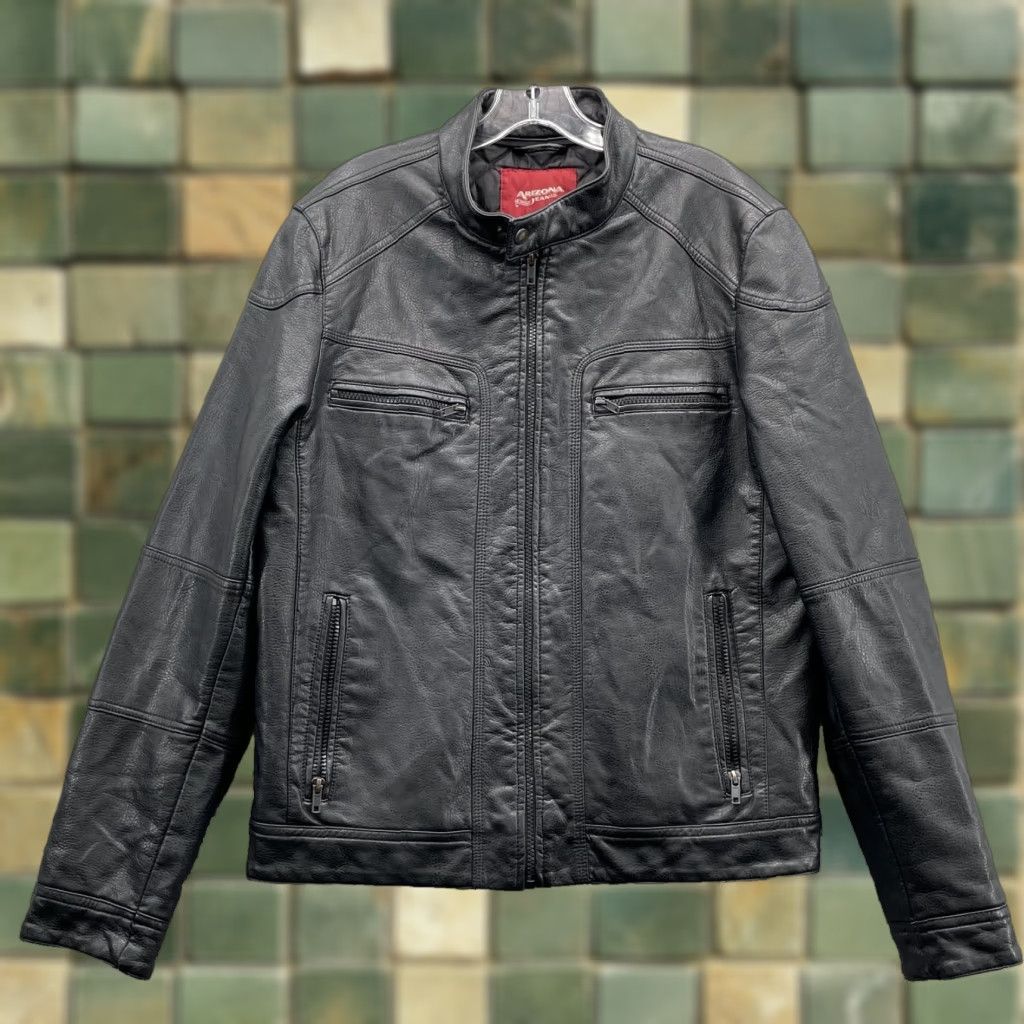 Arizona Vegan Leather Biker Jacket Men's Small Black Motorcycle Retro Minimalist