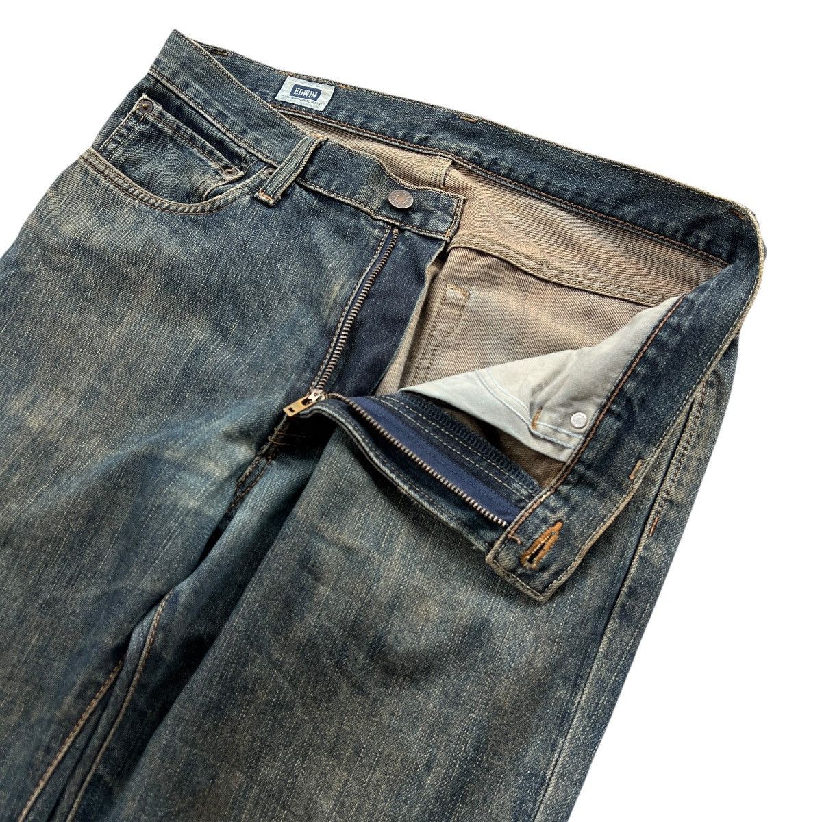 Edwin × Japanese Brand Vintage Japan Edwin 403 Mud Wash Distress Style Jeans Size US 33 - 5 Thumbnail