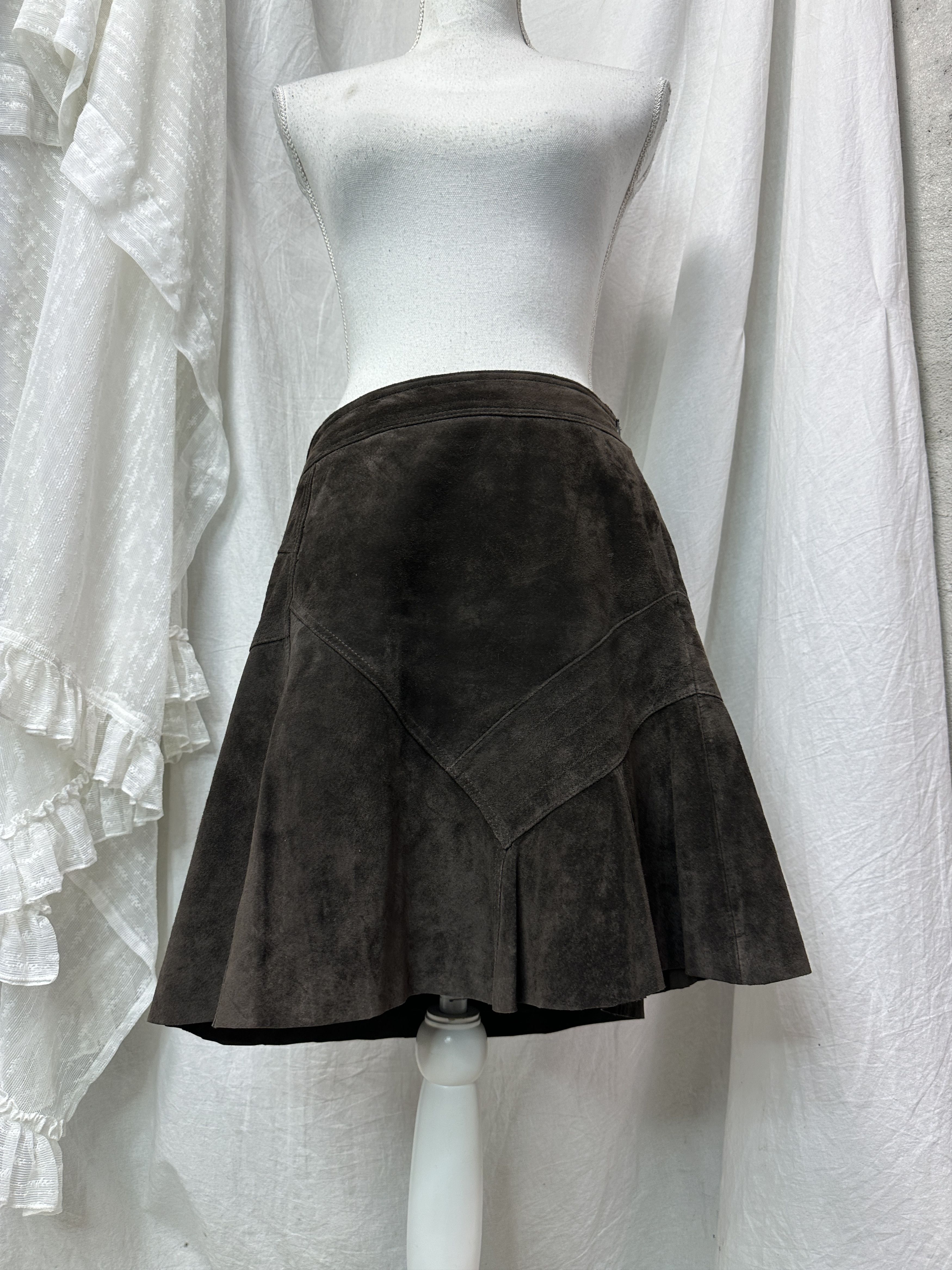 Vintage Vintage Leather Chocolate Brown Rocha John Rocha Skirt Y2K Size 27" / US 4 / IT 40 - 1 Thumbnail