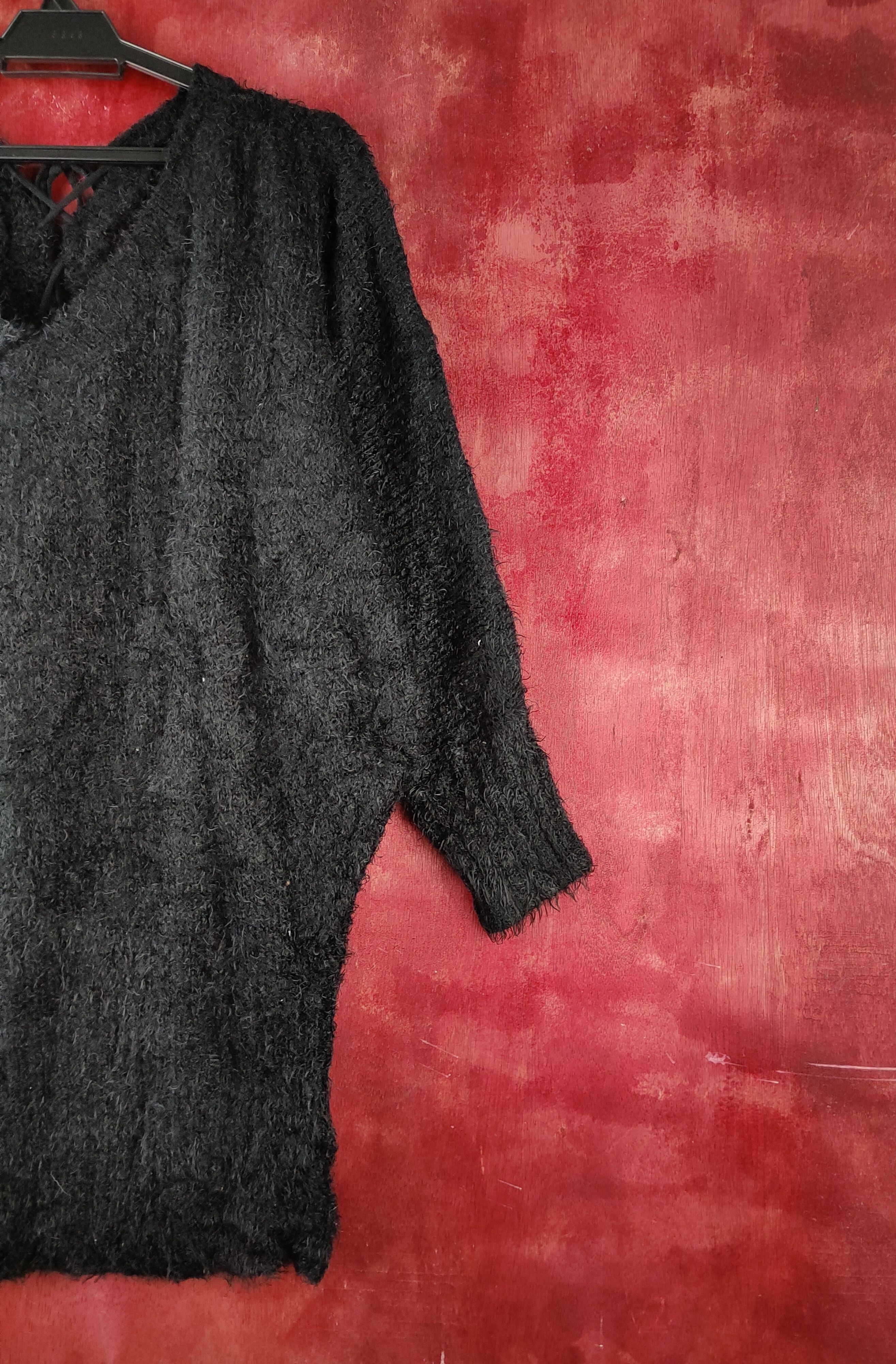 Homespun Knitwear Dialle&Laisenn Black Shag Shaggy Fur Mohair Knitwear #S2193 Size L / US 10 / IT 46 - 5 Thumbnail