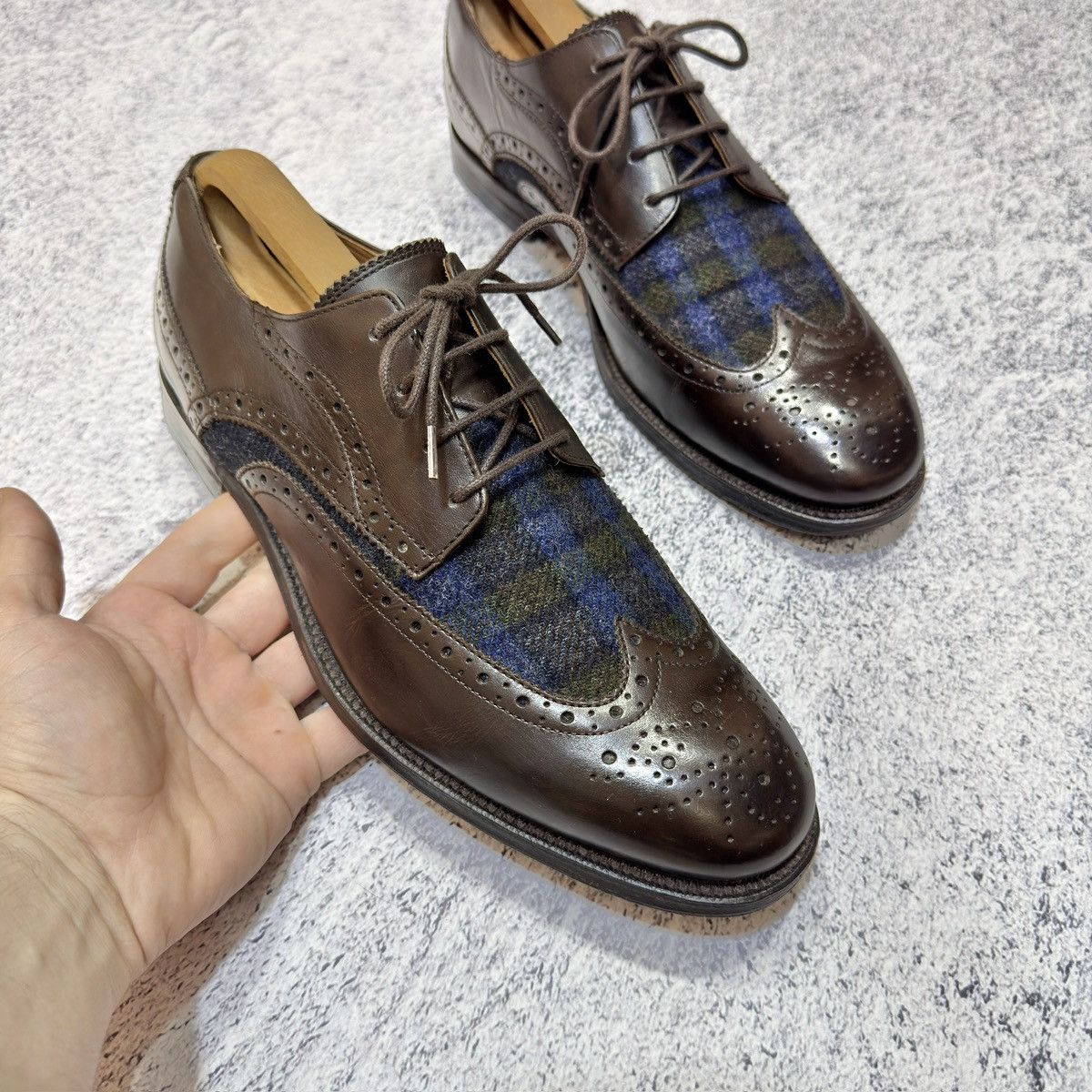 Abraham Moon & Sons × Handmade × Tommy Hilfiger Tommy Hilfiger&Abraham Moon Astor 1A Leather Tweed Brogues Size US 9 / EU 42 - 4 Thumbnail