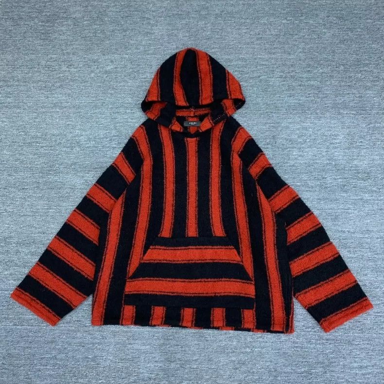 Amiri Black and Red Striped Wool Hoodie Sweatshirt