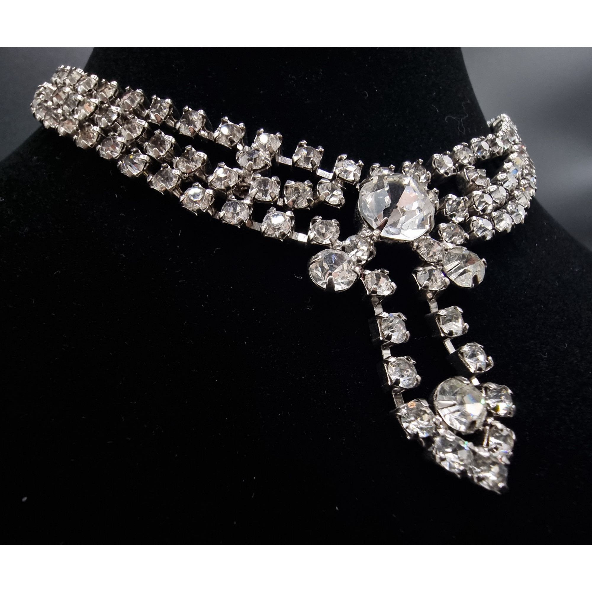 Vintage Vintage 1960s Rhinestone Choker Necklace With Cascading Crys Size ONE SIZE - 4 Thumbnail