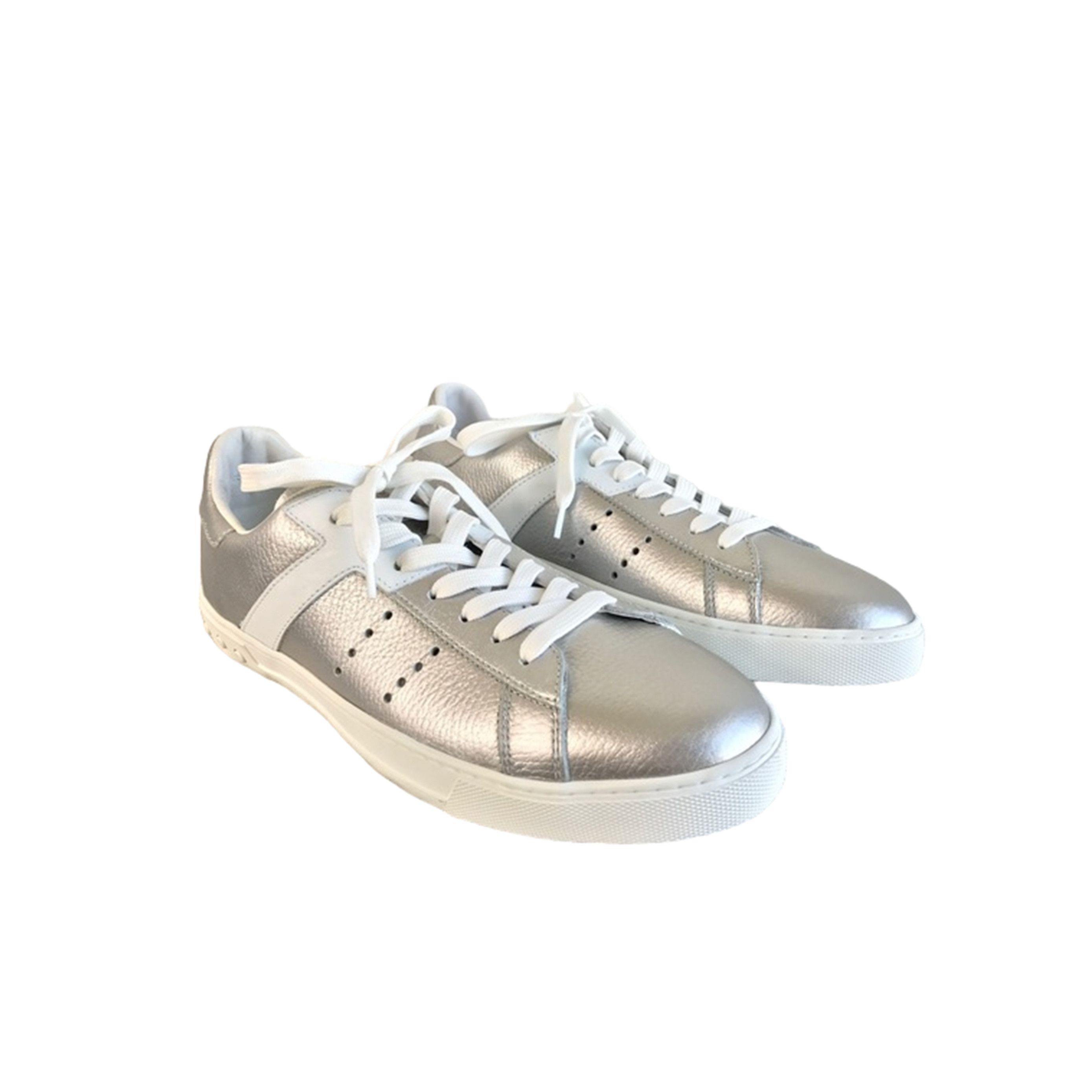Tod's TOD'S Silver Leather Lace Up Sneakers Size US 10.5 / EU 43-44 - 2 Thumbnail