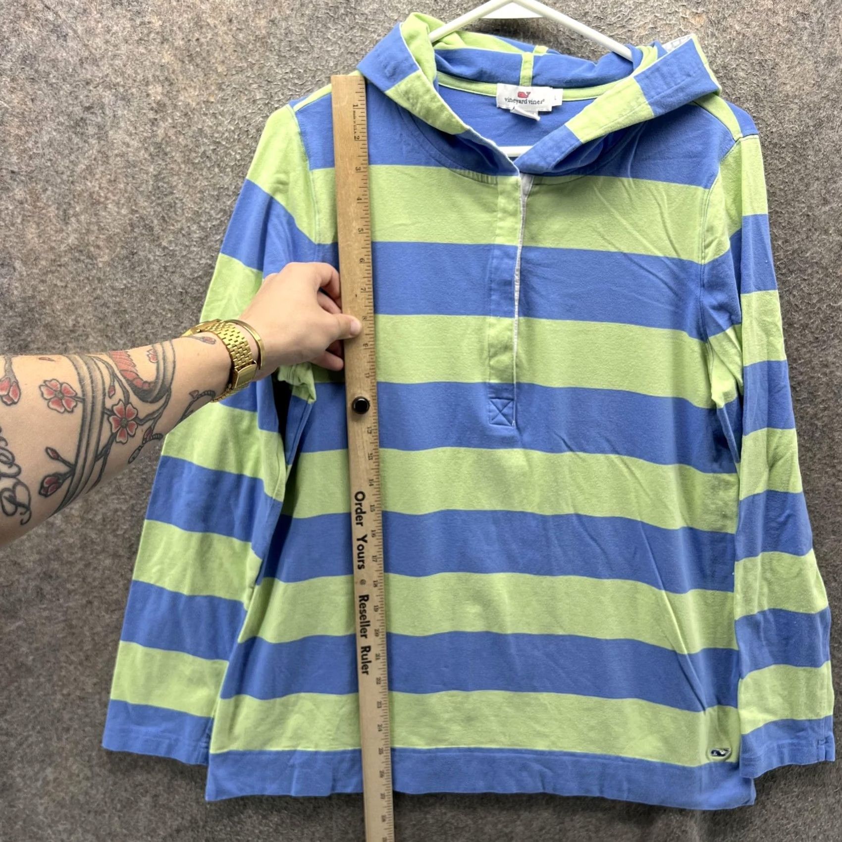 Vineyard Vines Vineyard Vines Shirt Womens Large Blue Green Stripe Hooded Collared Long Sleeve Size L / US 10 / IT 46 - 7 Thumbnail