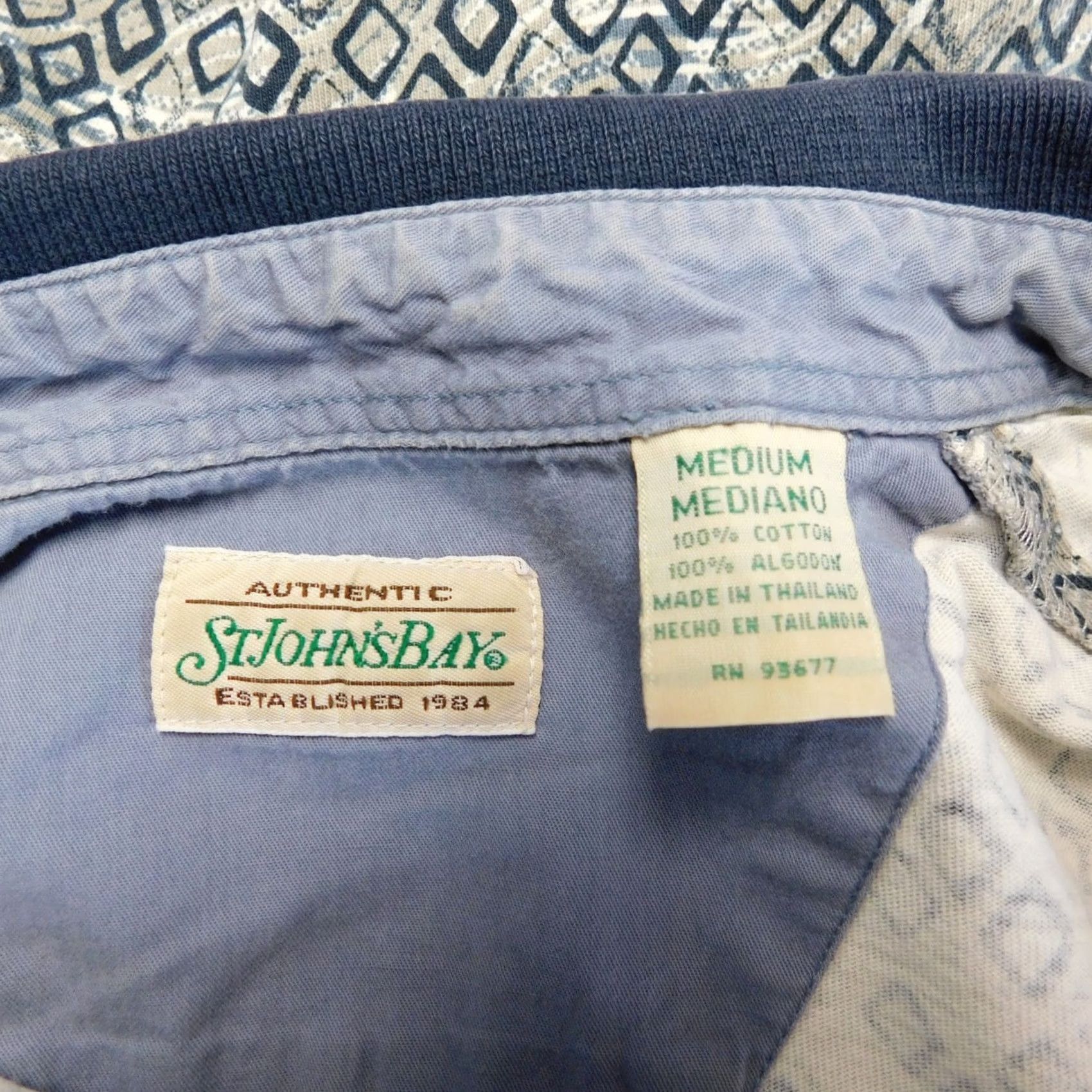 Vintage St. John's Bay Polo Shirt Adult Medium Beige-Navy Diamond Print Classic Preppy Golf Mens Size US M / EU 48-50 / 2 - 4 Thumbnail