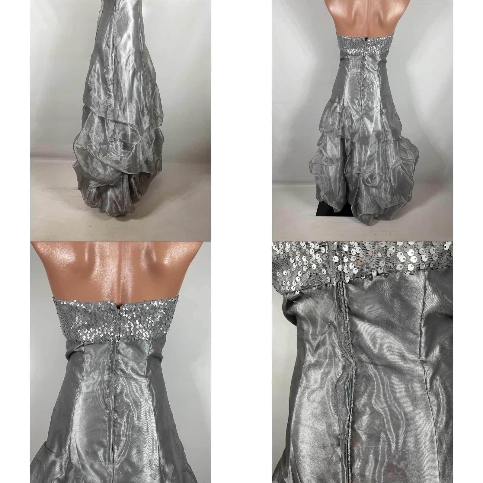 Jessica McClintock VINTAGE Jessica McClintock Gunne Sax Silver Sequin Long Formal Dress Strapless Size M / US 6-8 / IT 42-44 - 8 Thumbnail