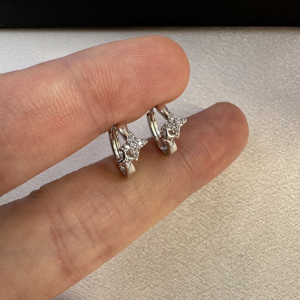 Other 12mm CZ Star Small Silver Hoop Earrings for Men Women Size ONE SIZE - 4 Thumbnail