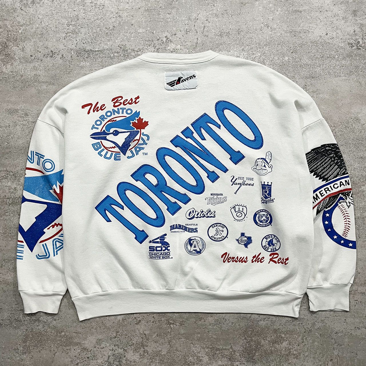 image of VTG 90's Mlb Toronto Blue Jays Ravens Aop Sweatshirt in White, Men's (Size XL)