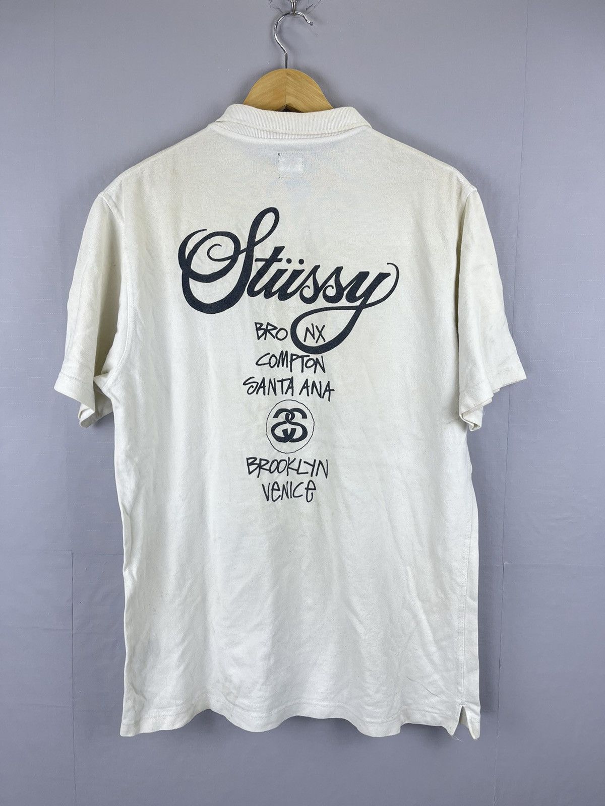 Pre-owned Stussy X Vintage Stussy Country Big Logo White Polos Tshirt