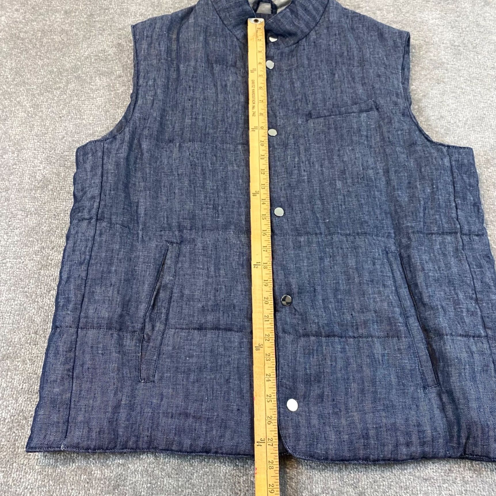 johnnie-O JOHNNIE-O Vest Men XL Blue White Top Shelf Puffer Linen Full Snap Outerwear Golf Size 46R - 3 Thumbnail