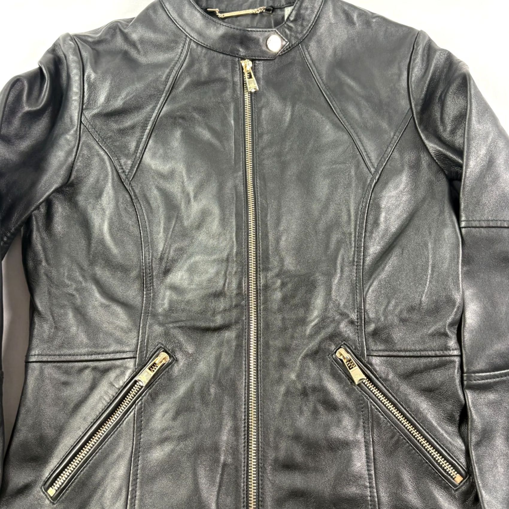 Karl Lagerfeld Karl Lagerfeld Womens Leather Jacket S Black Full Zip Biker Moto 90s Style, Zipper Accents, Mid-Length, Casual, Regular Fit, Jacket Size S / US 4 / IT 40 - 2 Thumbnail